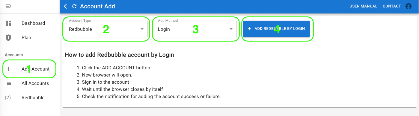 Add Account to Redbubble Automation Tools