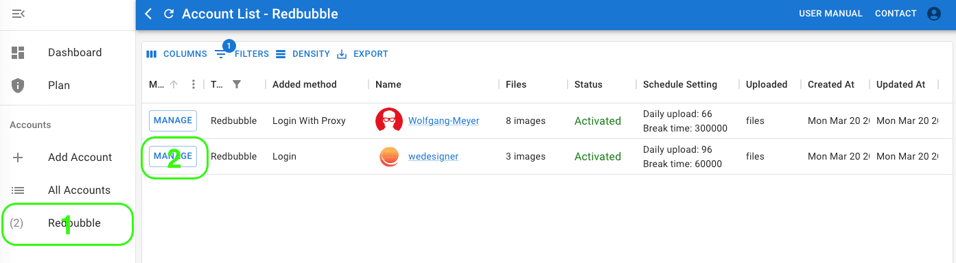 Manage Redbubble account on Auup