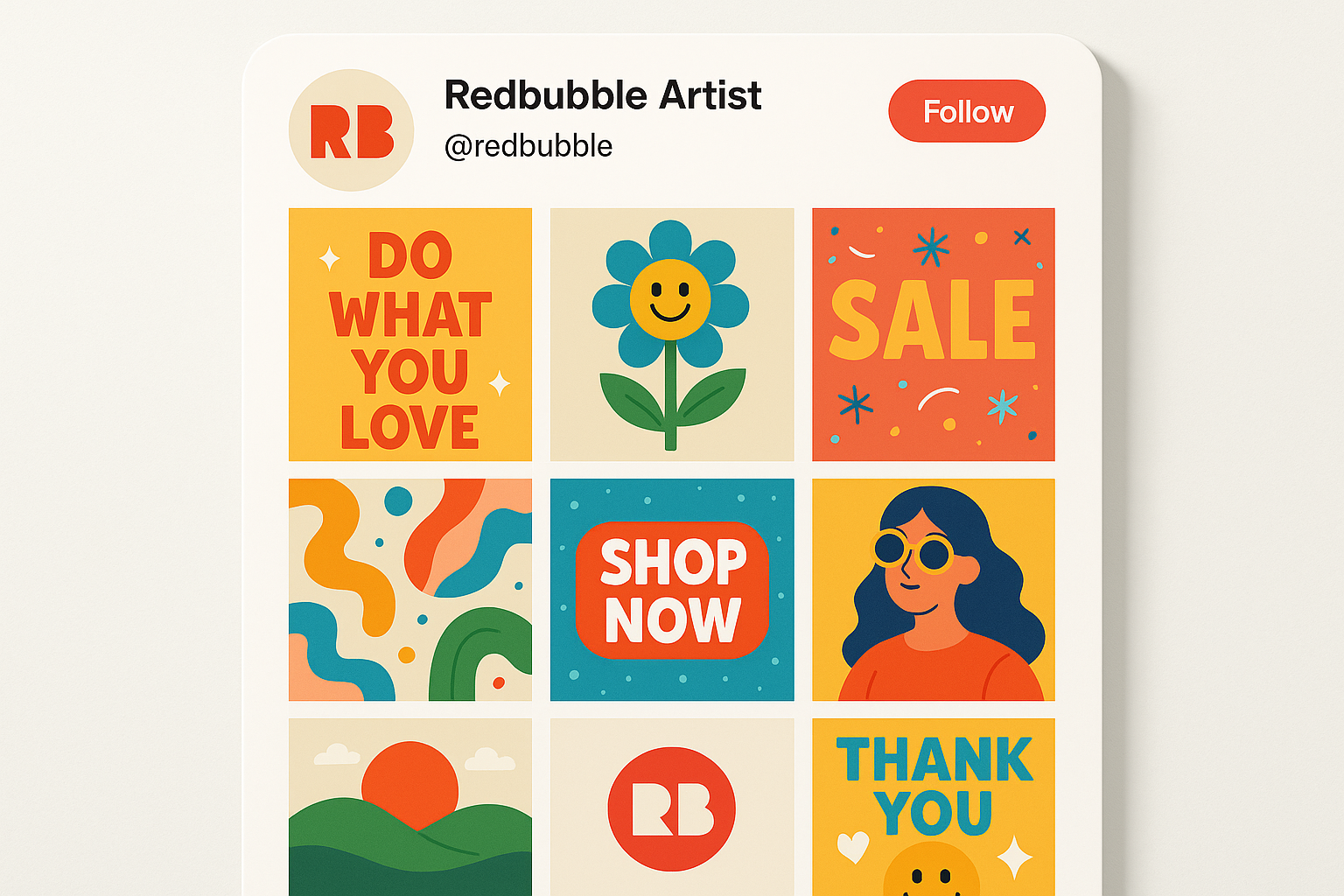 Social media branding strategy for Redbubble shop - Instagram, Pinterest, TikTok promotion